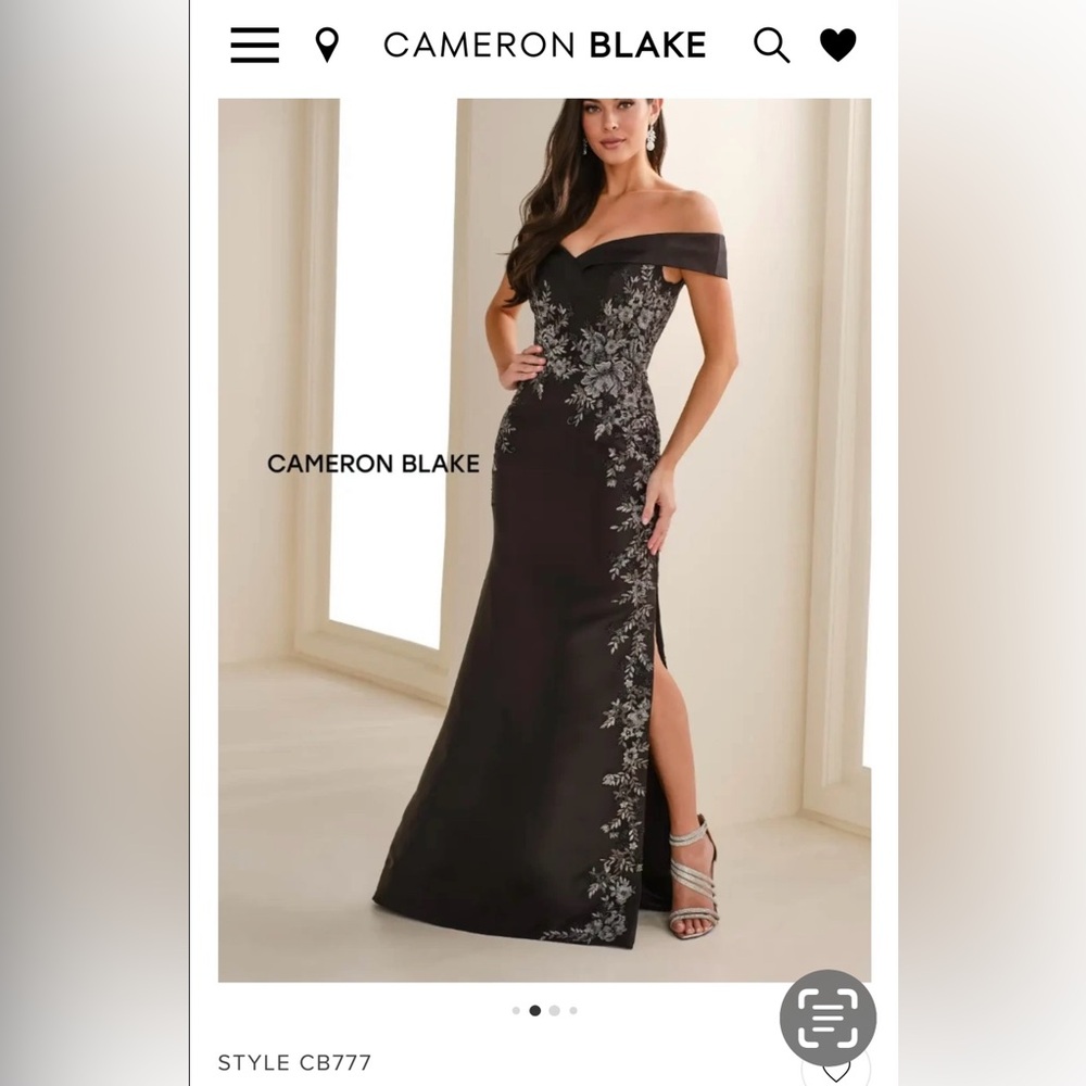 Cameron Blake Off-Shoulder Black Dress with Floral Detailing
